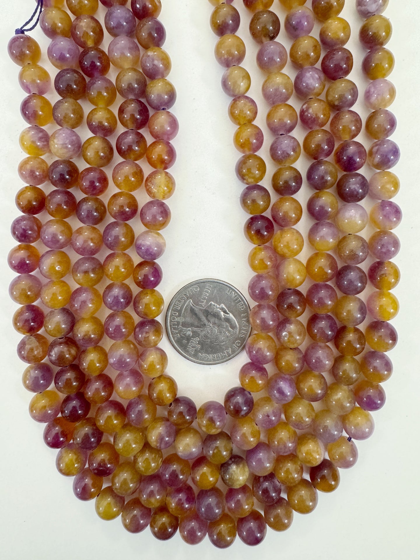 grape purple yellow enhanced quartz, 8mm round, 15
