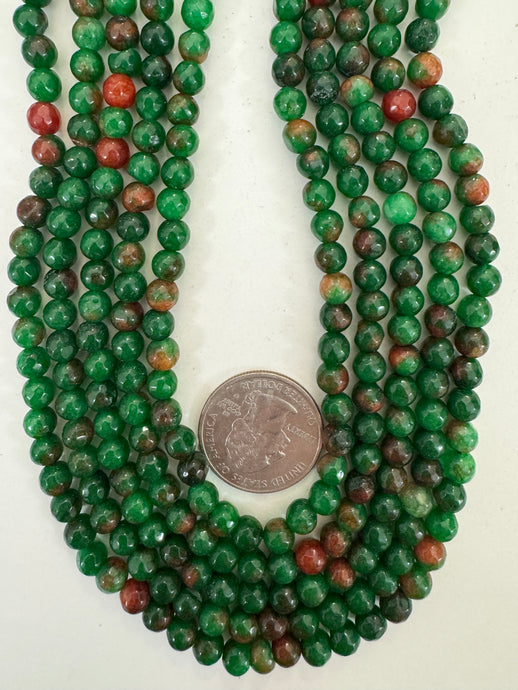 green red orange enhanced quartz, 6mm faceted round, 15