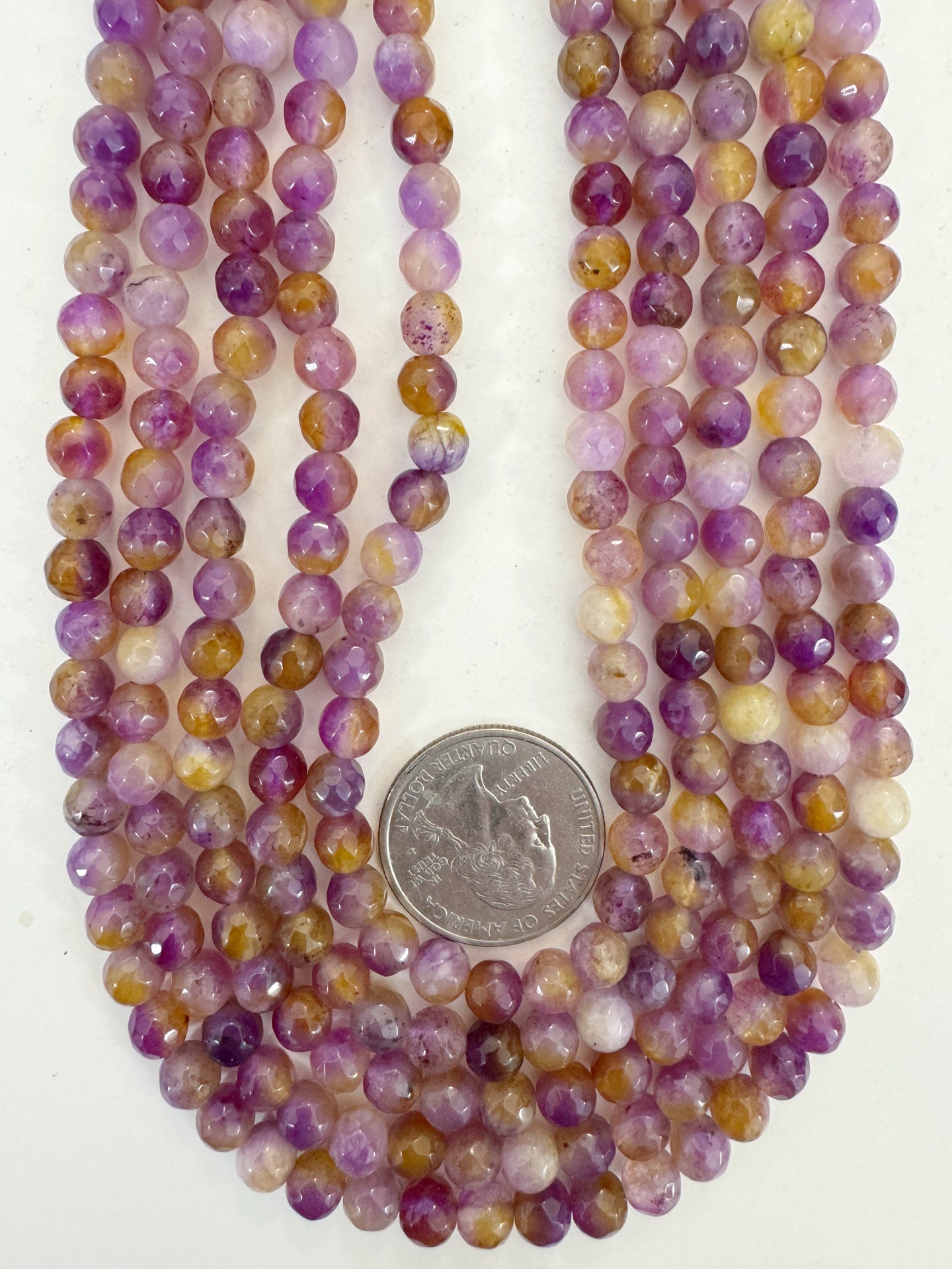 yellow grape purple enhanced quartz, 6mm faceted round, 15