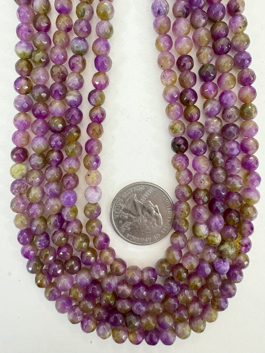 lime green grape purple enhanced quartz, 6mm faceted round, 15