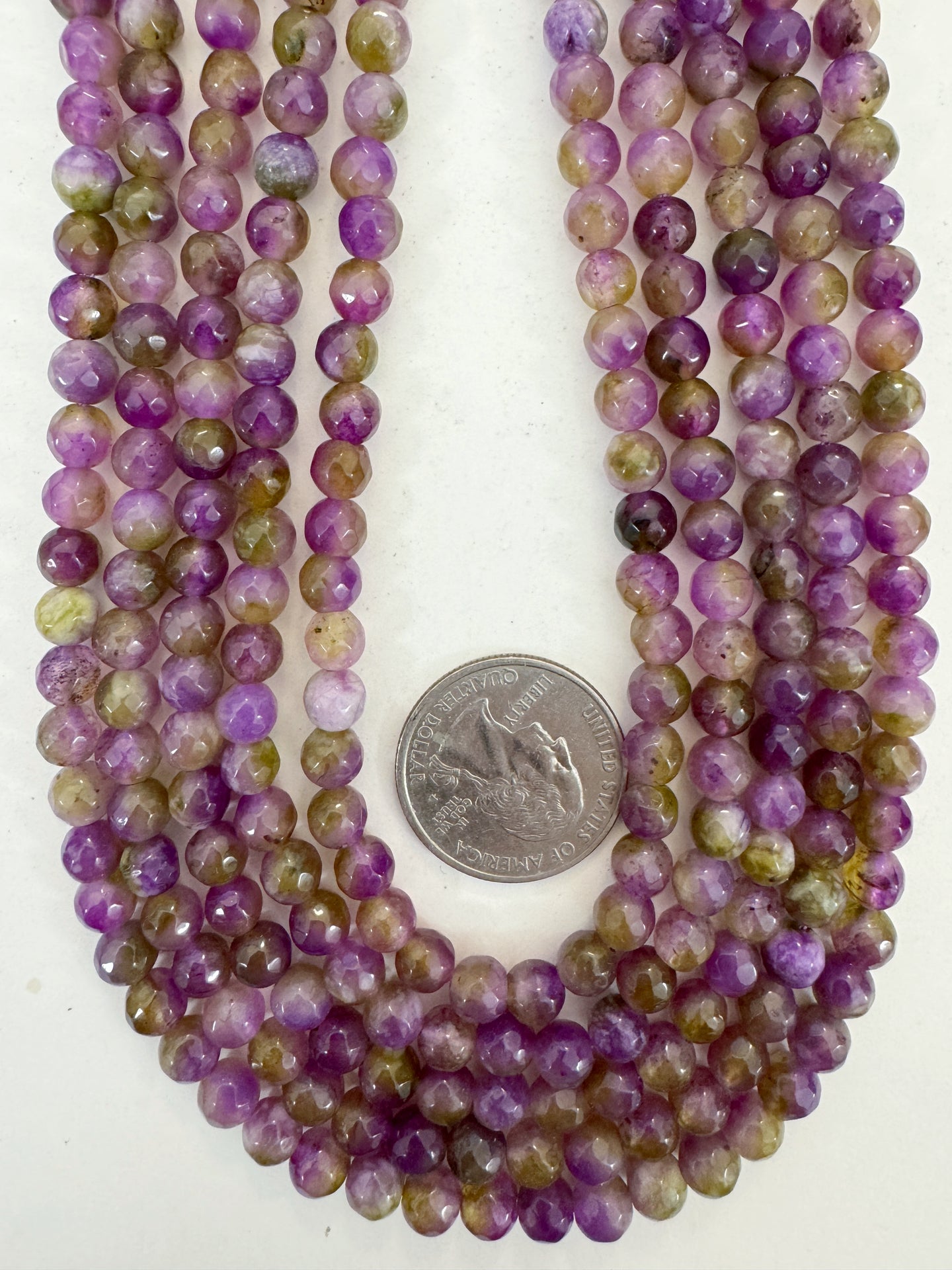 lime green grape purple enhanced quartz, 6mm faceted round, 15