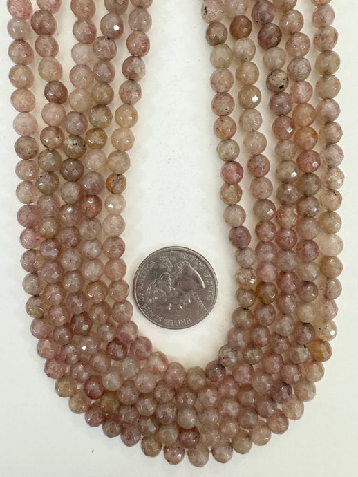 dark yellowed pale peach enhanced quartz, 6mm faceted round, 15