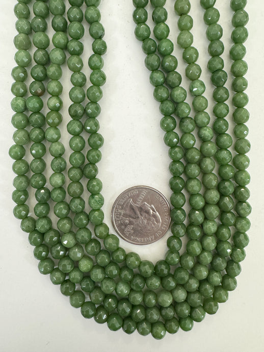 pale dark olive green enhanced quartz, 6mm faceted round, 15