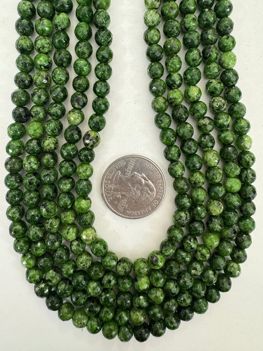 green enhanced serpentine, 6mm faceted round, 15
