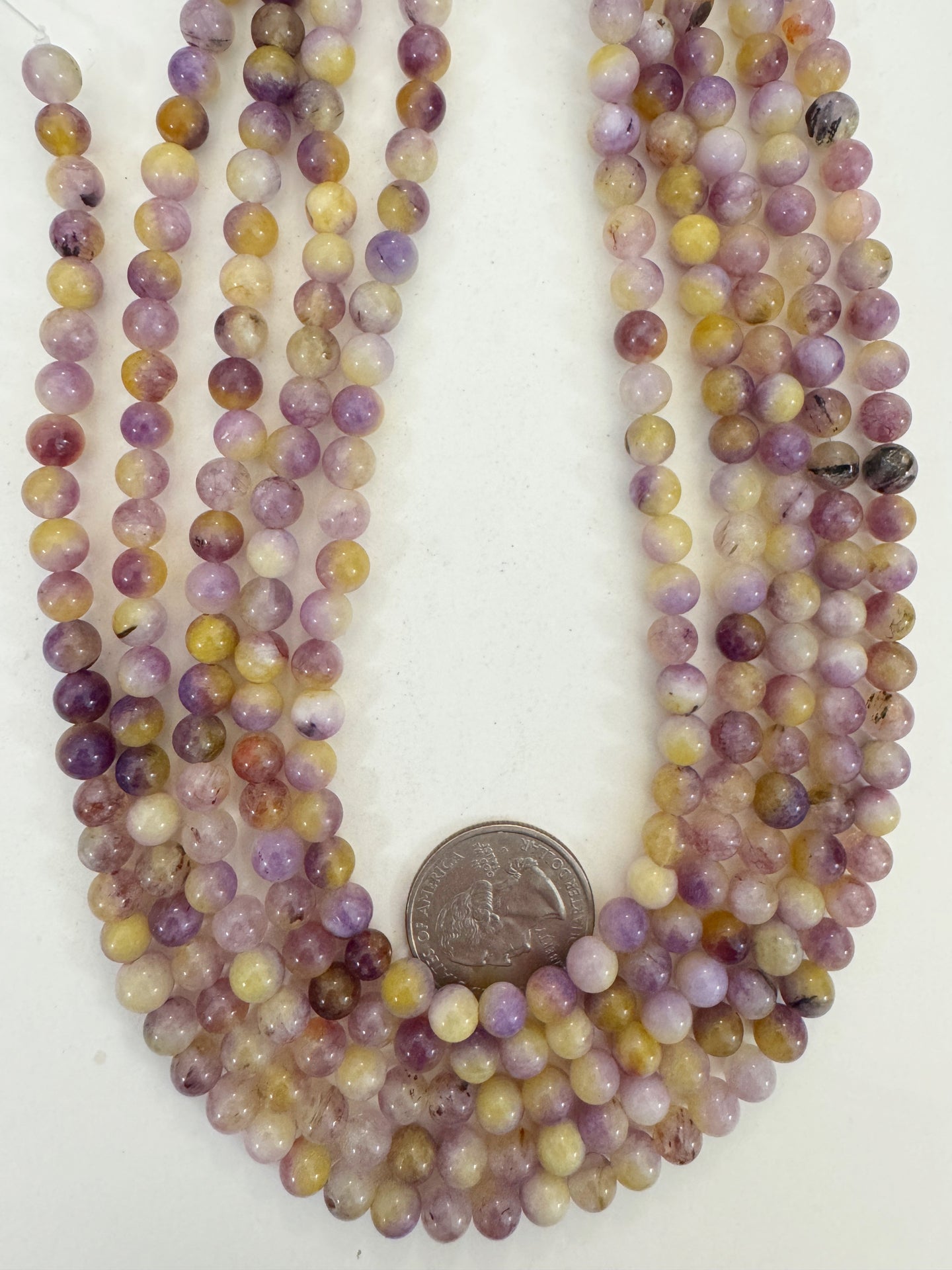 yellow purple enhanced quartz, 6mm round, 15