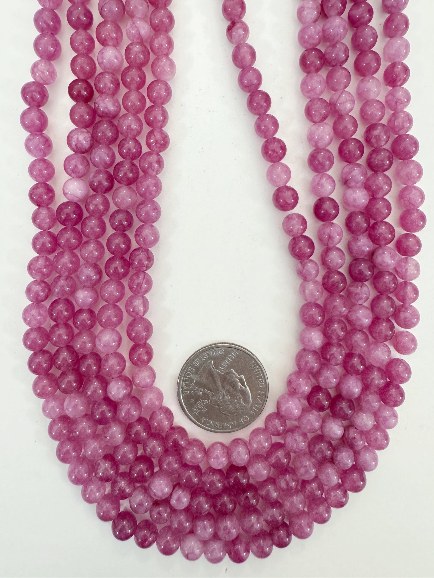 dark magenta pink enhanced quartz, 6mm round, 15
