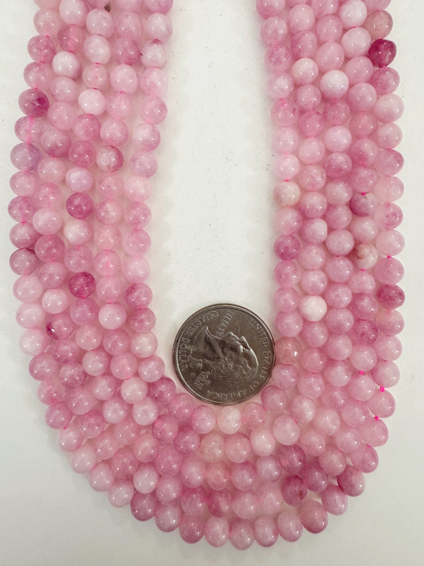 light pale magenta pink enhanced quartz, 6mm round, 15