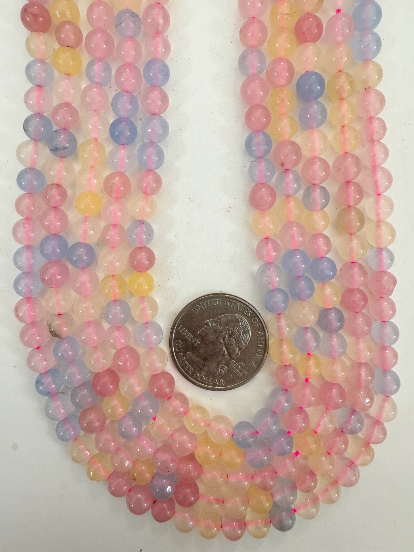 pastel blue yellow pink enhanced quartz, 6mm round, 15