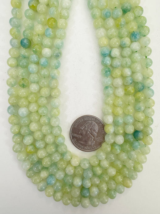 light blue lime green enhanced quartz, 6mm round, 15