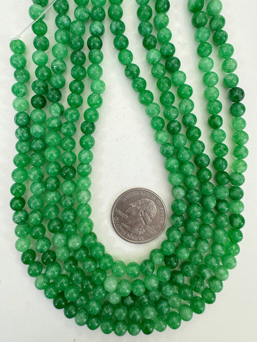 bright emerald green enhanced quartz, 6mm round, 15