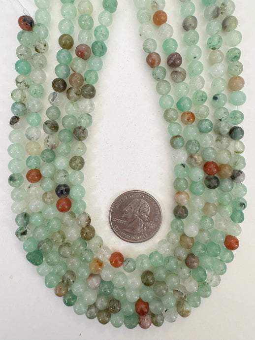 orange mint green off white enhanced quartz, 6mm round, 15