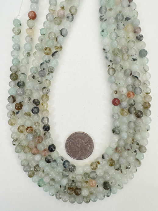 orange pale mint green off white enhanced quartz, 6mm round, 15