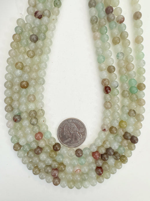 orange pale dark mint green off white enhanced quartz, 6mm round, 15