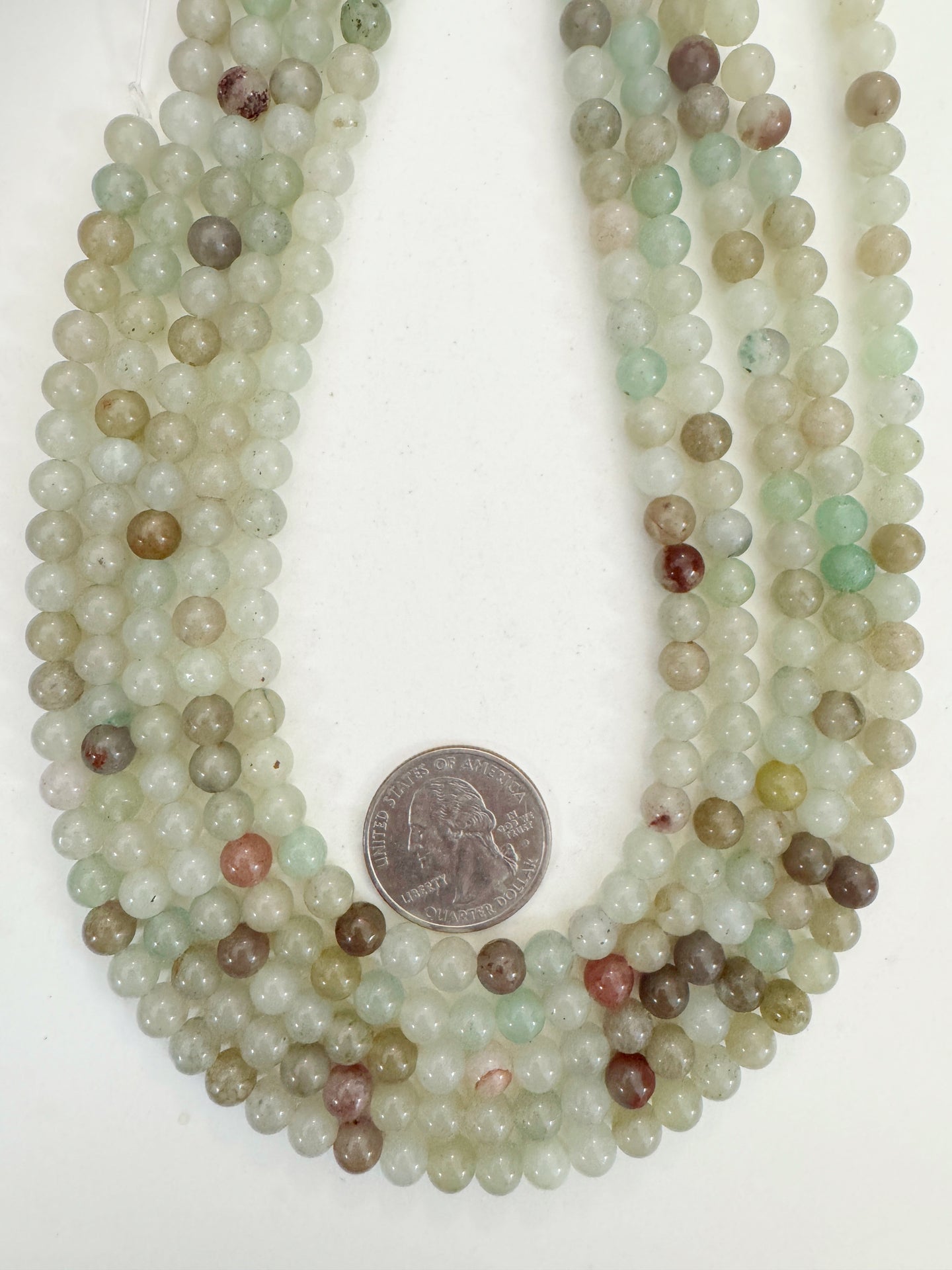 orange pale dark mint green off white enhanced quartz, 6mm round, 15