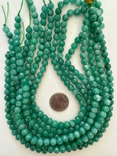 color enhanced quartz: pale dark emerald blue green, 8mm faceted round, 15" strand, SOLD PER STRAND