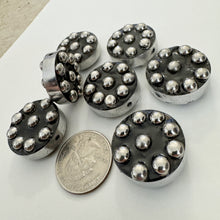 antique silver plated metal, dotted motif, vintage stock metal, 25x25x12mm coin, sold per bead