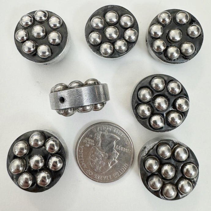 antique silver plated metal, dotted motif, vintage stock metal, 21x21x12mm coin, sold per bead