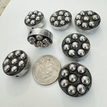 antique silver plated metal, dotted motif, vintage stock metal, 21x21x12mm coin, sold per bead