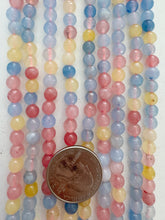 color enhanced quartz: blue pink yellow pastel mix, 6mm faceted round, 15" strand, SOLD PER STRAND