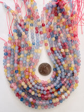 color enhanced quartz: blue pink yellow pastel mix, 6mm faceted round, 15" strand, SOLD PER STRAND