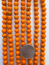 color enhanced magnesite: tangerine orange, 8mm round, 15" strand, SOLD PER STRAND
