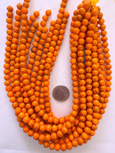 color enhanced magnesite: tangerine orange, 8mm round, 15" strand, SOLD PER STRAND