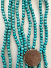 color enhanced magnesite: turquoise blue, 4mm round, 15" strand, SOLD PER STRAND