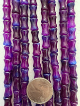 color enhanced quartz: dark electric grape purple blue, 12x8mm dent tube, 15" strand, SOLD PER STRAND