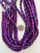 color enhanced quartz: dark electric grape purple blue, 12x8mm dent tube, 15" strand, SOLD PER STRAND