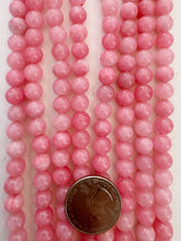 color enhanced quartz: bright coral pink, 8mm round, 15" strand, SOLD PER STRAND