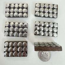 antique silver plated metal, wood, dotted motif, vintage stock metal, 43x26x8mm rectangle, sold per bead
