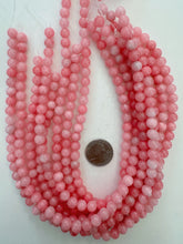 color enhanced quartz: bright coral pink, 8mm round, 15" strand, SOLD PER STRAND