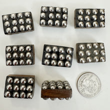 antique silver plated metal, wood, dotted motif, vintage stock metal, 26x18x12mm rectangle, sold per bead