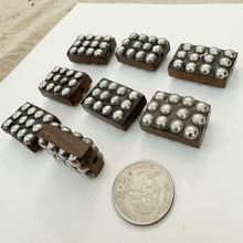 antique silver plated metal, wood, dotted motif, vintage stock metal, 26x18x12mm rectangle, sold per bead