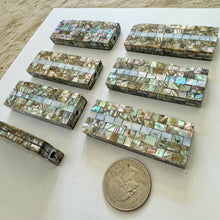 abalone, mother of pearl, mosaic shell motif, vintage stock, 57x22x9mm rectangle, sold per bead