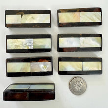yellow mother of pearl, purple shell, mosaic shell motif, vintage stock, 57x22x9mm rectangle, sold per bead, sharper edges batch