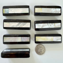 yellow mother of pearl, purple shell, mosaic shell motif, vintage stock, 59x22x12mm rectangle, sold per bead, smoother edges batch