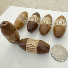 wood, mother of pearl shell inlay, vintage stock, 48x21mm bowed tube, sold per bead