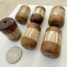 wood, mother of pearl shell inlay, vintage stock, 39x25mm barrel tube, sold per bead