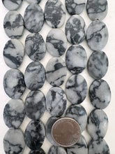 black gray jasper, semi dull finish, 25x18x6mm oval, 15" strand,  SOLD PER STRAND