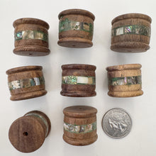 wood, mother of pearl shell inlay, vintage stock, 25x21mm rondelle, sold per bead