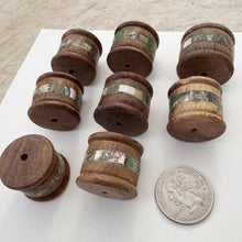 wood, mother of pearl shell inlay, vintage stock, 25x21mm rondelle, sold per bead