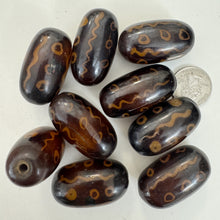brown dark amber, circle wavy line motif, faux bone look, vintage stock resin, 38x22mm tube, sold per bead
