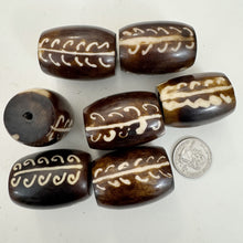 brown off white, floral motif, faux bone look, vintage stock resin, 40x30mm barrel, sold per bead
