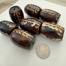 brown off white, floral motif, faux bone look, vintage stock resin, 40x30mm barrel, sold per bead