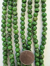 color enhanced serpentine: dark lime green, 8mm round, 15" strand, SOLD PER STRAND