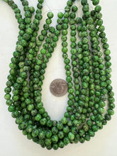 color enhanced serpentine: dark lime green, 8mm round, 15" strand, SOLD PER STRAND
