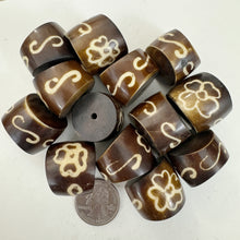 brown off white, floral motif, faux bone look, vintage stock resin, 26x22mm slice rondelle, sold per bead
