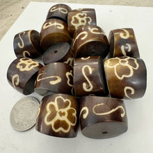 brown off white, floral motif, faux bone look, vintage stock resin, 26x22mm slice rondelle, sold per bead