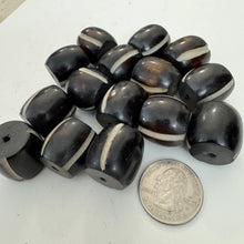 brown off white, carved line motif, faux bone look, vintage stock resin, 20mm barrel, sold per bead